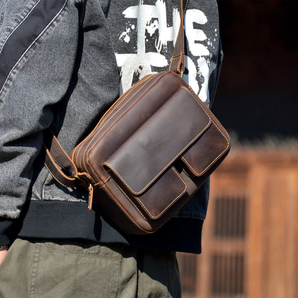 Dark Brown Mens Small Leather Crossbody Bag - iwalletsmen