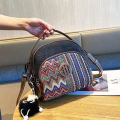 Embroidery Canvas Small Boho Crossbody Bag Boho Canvas Small Round Handbag Shoulder Bag - Feltify