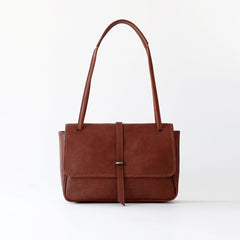 Womens Brown Leather Shoulder Purse Vintage Flip Commuting Bag for Ladies