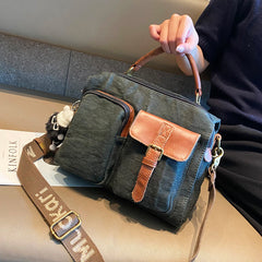 Green Canvas Convertible Messenger Bag Backpack Canvas Convertible Crossbody Bag Canvas Handbag - Feltify