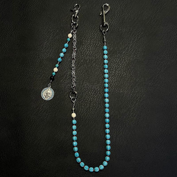 Blue Green Turquoise Stone Beaded Wallet Chain - Back View