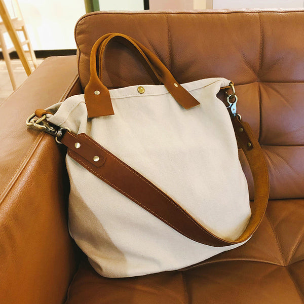 White Canvas Tote Bag Canvas Handbag Womens - Back View