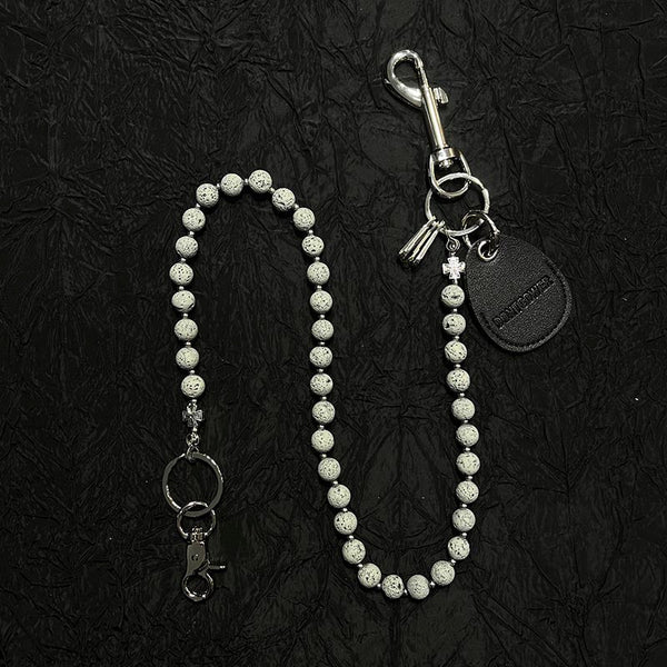Gray Beaded Wallet Chain Womens White Lavastone - Back View