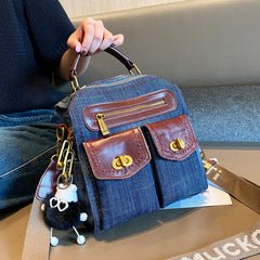 Convertible Denim Mini Backpack Bag Crossbody Bag Blue Convertible Denim Handbag Shoulder Bag - Feltify
