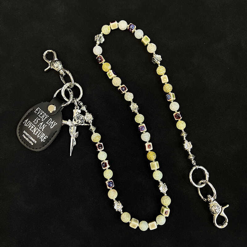 Yellow Ball Pants Chain Ball Wallet Chain Stone Beaded Wallet Chain Cross Bead Wallet Chain - iChainWallets