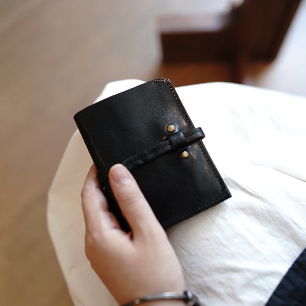 Cute Black Leather Womens Slim Small Wallet - Bill Slots Detail