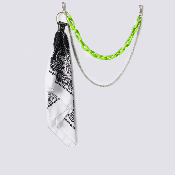 Fluorescent Green Paisley Bandana Resin Trousers Chain Pants Chain Biker Kerchief Headscarf Jeans Chains