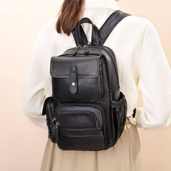 Black Leather Large Sling Backpack - Side View