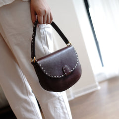 Vintage Womens Black Leather Small Saddle Handbag Shoulder Bag Purse for Women