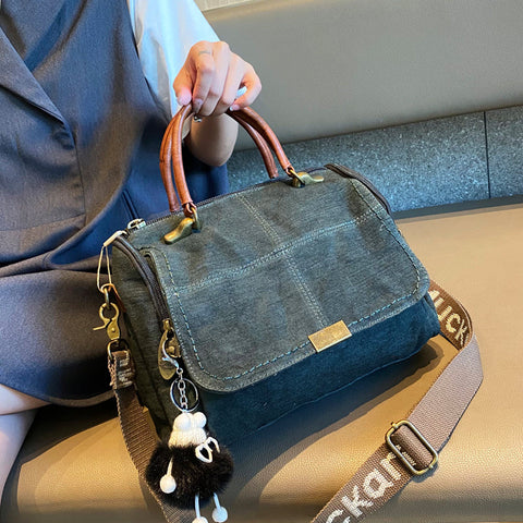 Green Convertible Canvas Crossbody Bag Handbag Women Canvas Convertible Backpack Shoulder Bag