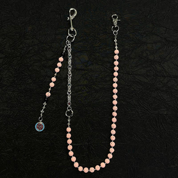 Pink Lavastone Beaded Wallet Chain Long Bead - Back View