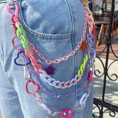 Cute Womens Fluorescein Plastics Jeans Chain Colorful - Stitching Detail