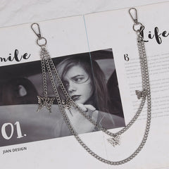 Cute Womens Small Butterflys Jeans Chain Silver Double Layers Astronaut Wallet Chains Jeans Chain For Women