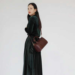 Womens Brown Leather Boston Handbag Vintage Boston Crossbody Bag Shoulder Bag for Ladies