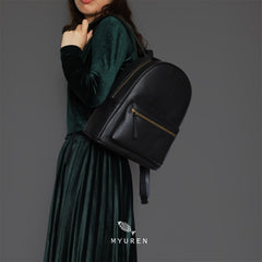 Womens Black Leather Backpack Minimalist Satchel Backpack Purse for Ladies