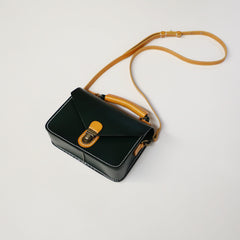 Handmade Womens Navy Leather Cube Satchel Purse Womens School Shoulder Bag for Ladies
