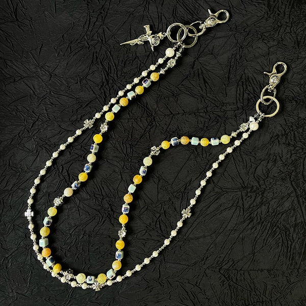 Yellow Ball Pants Chain Cross Ball Wallet - Back View