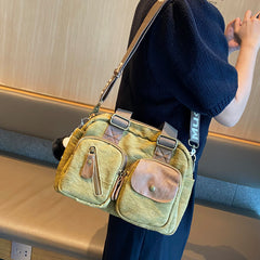 Green Canvas Women's Handbags Canvas Leather Handbags Shoulder Bag Crossbody Bag - Feltify