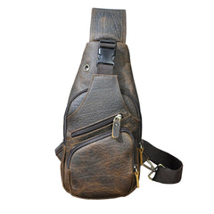 Gray textured leather chest bag on plain background
