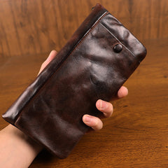 Coffee Leather Zip Wristlet Wallet Zip Wallet Wristlet for Men - iwalletsmen