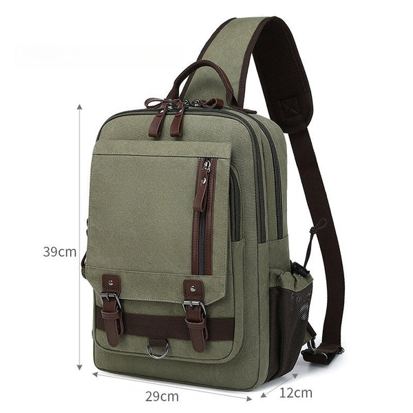 Khaki School Canvas Large Sling Bag For - Card Slots Detail