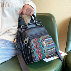 Canvas Convertible Boho Backpack Crossbody Bag Black Gray Canvas Convertible Boho Crossbody Handbags - Feltify