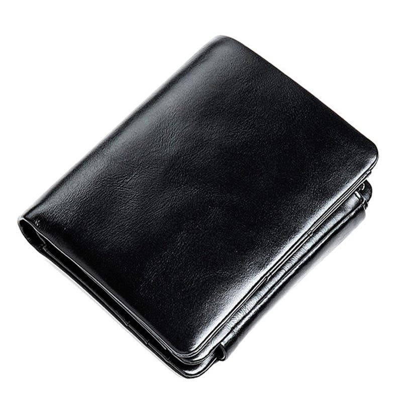 Vintage Mens Cool Small Leather Trifold Wallet Men billfold Zipper Wallets for Men
