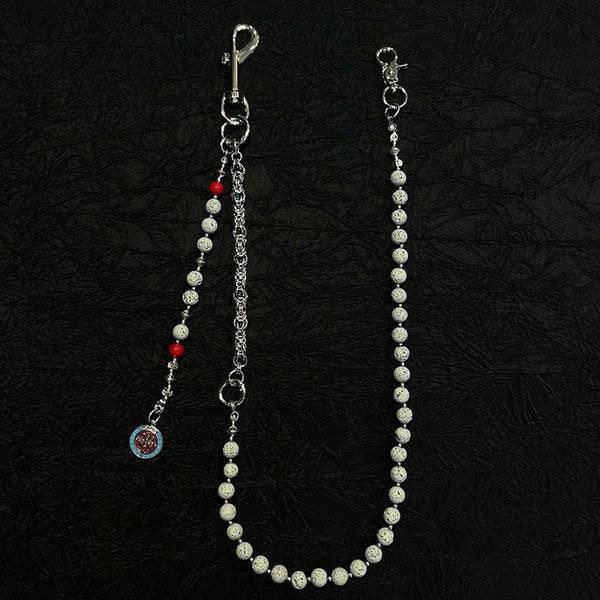 Gray Lavastone Beaded Wallet Chain Long Bead - Back View