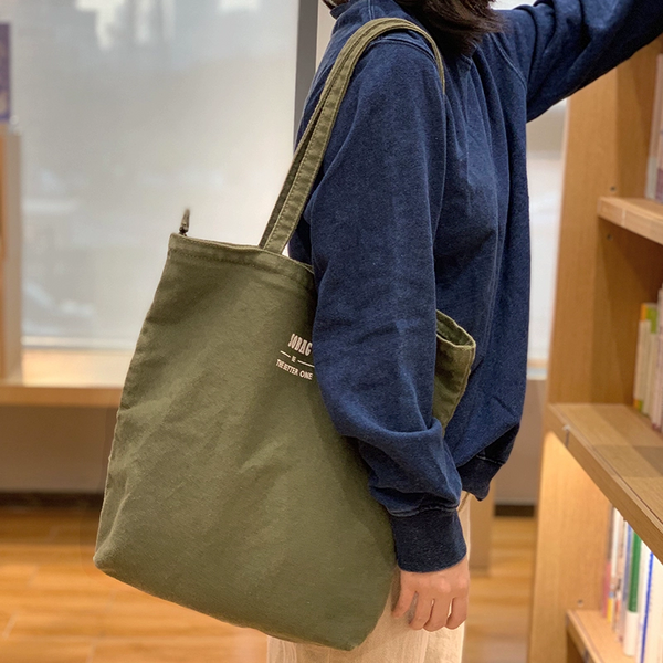 Green Canvas Tote Bag Canvas Handbag Womens - Back View