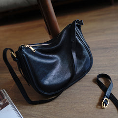 Cute Black Leather Saddle Shoulder Bag Women Saddle Crossbody Bag for Women