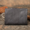 Charcoal gray leather biker wallet with welded metal key ring, front view