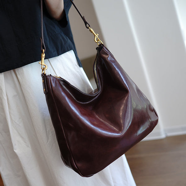 Vintage Coffee Leather Shoulder Tote Women Crossbody - Overall View