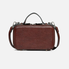 Vintage WOmens Brown Leather Box Handbag Shoulder Bag Small Brown Square Cube Crossbody Bag for Ladies
