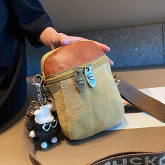 Green Canvas Vertical Shoulder Bag Canvas Crossbody Bag Phone Bag for Women - Feltify