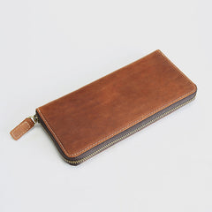 MENS Vintage Coffee LEATHER ZIPPER LONG CLUTCH - Interior View