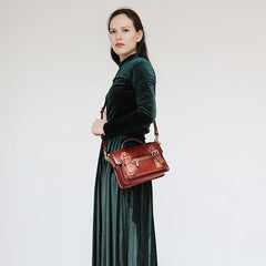 Womens Coffee Small Leather Satchel Crossbody Bag Vintage School Handbag Shoulder Bag for Ladies