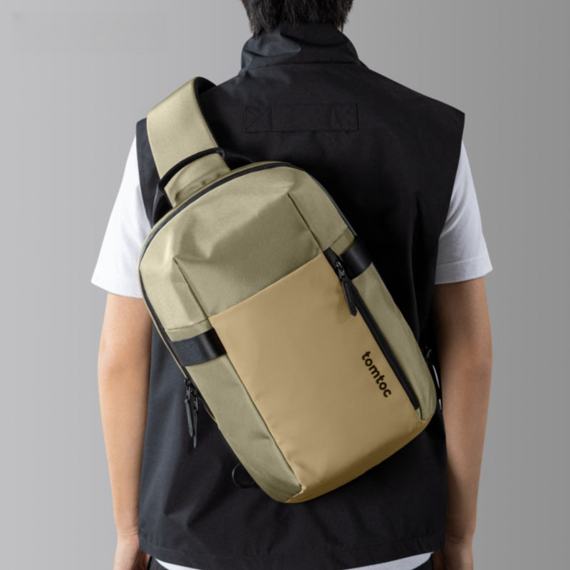backpack sling bag laptop Khaki 14'' Laptop Large Sling Bag For Big Men 9L Sports Large Sling Bag For Men