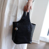 Vintage Black Leather Small Bucket Handbag Women Handmade Small Barrel Bag for Women