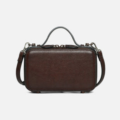 Vintage WOmens Brown Leather Box Handbag Shoulder Bag Small Brown Square Cube Crossbody Bag for Ladies