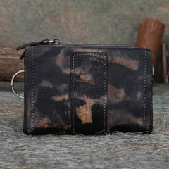Camo coffee leather biker wallet with key ring, camouflage finish