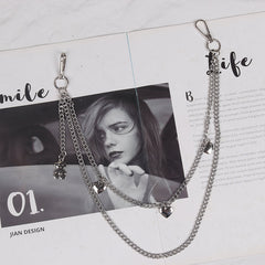 Cute Womens Stars Jeans Chain Silver Double Layers Astronaut Wallet Chains Jeans Chain For Women