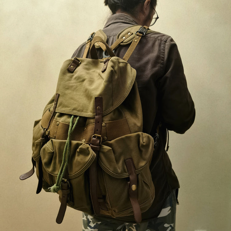 army surplus hiking backpack Army Green Canvas Travel Backpack for Men Canvas EDC Backpack Mens Canvas Hiking Backpack