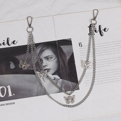 Cute Womens Stars Jeans Chain Silver Double Layers Astronaut Wallet Chains Jeans Chain For Women
