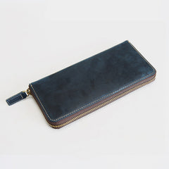 MENS Vintage Coffee LEATHER ZIPPER LONG CLUTCH - Size Detail