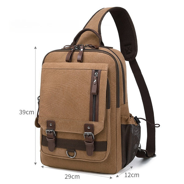 Khaki School Canvas Large Sling Bag For - Back View