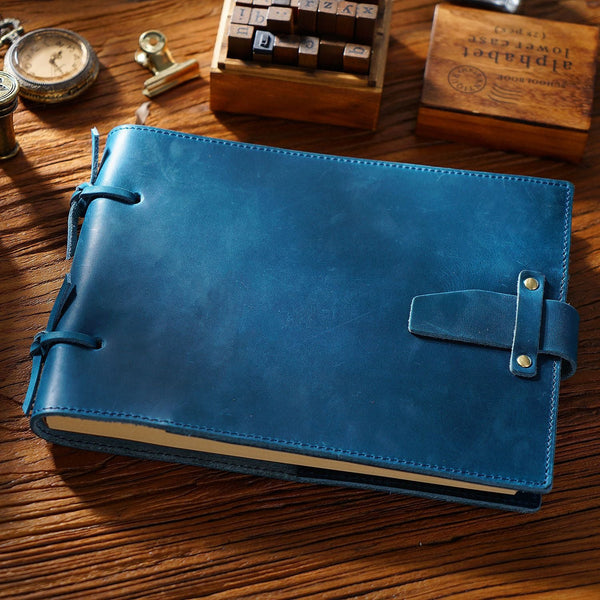 Blue Leather Bound Sketchbook A5 Leather Sketchbook Leather Bound Journal - iwalletsmen