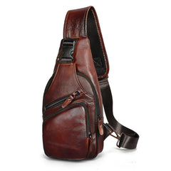 Wine red leather chest sling bag, studio shot