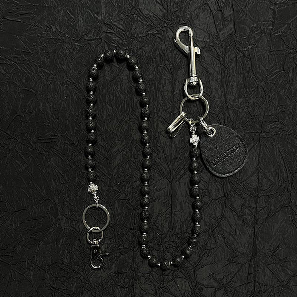 Black Beaded Wallet Chain Womens White Lavastone - Back View