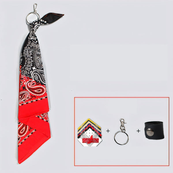 Red&Black Paisley Bandana Pants Chain Kerchief Trousers Chain Biker Headscarf Jeans Chain Pants Chain