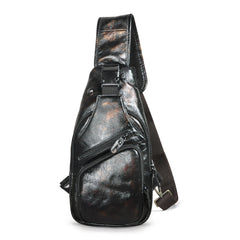 Dark brown distressed leather chest bag front view